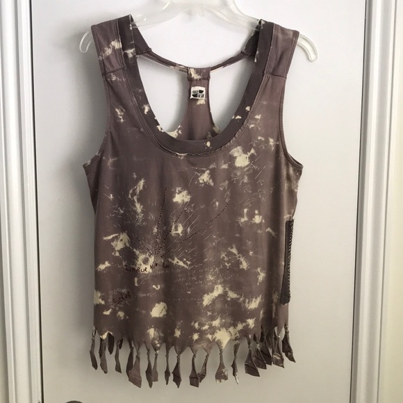 Free People. Brown, fringed top, gently worn. 100% cotton, machine washable. - Picture 1 of 5
